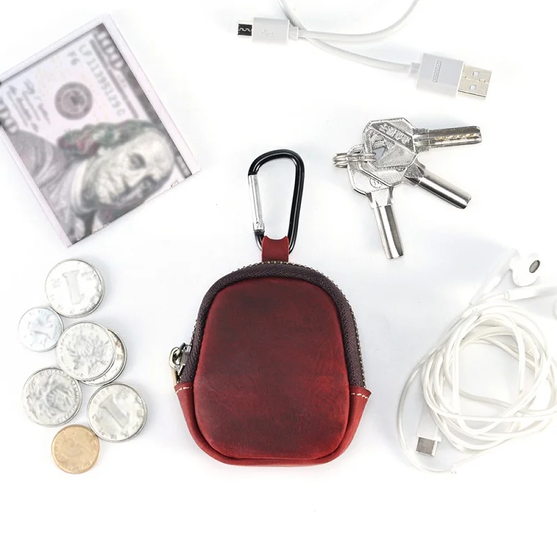 Genuine Leather Coin Purse Men's Backpack Hanging 2025 Bag Key Earphone Storage Bag Card Holder Wallets Money Pouch Outdoor new Waist Bag