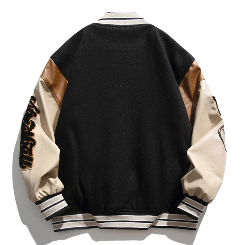 High Street Baseball Jacket Men Harajuku Embroidery Letter Patchwork Varsity Jackets Unisex Vintage Leather Sleeve College Coat