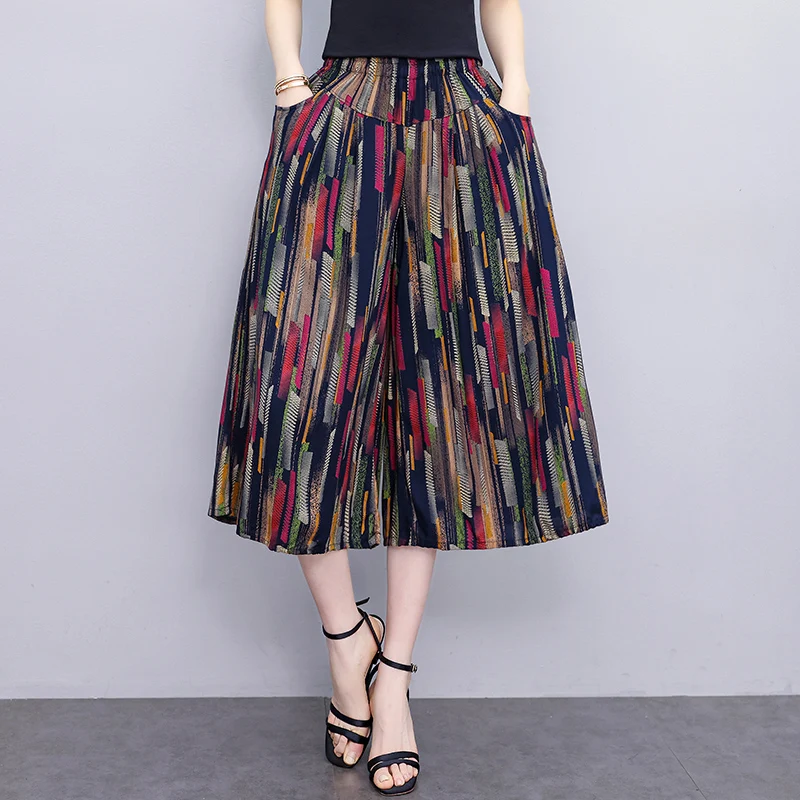 Middle Aged Women's High Waisted Trousers Summer 2023 New Loose Casual 2025 Elastic Waist Wide Leg new Pants Women Vintage Clothes