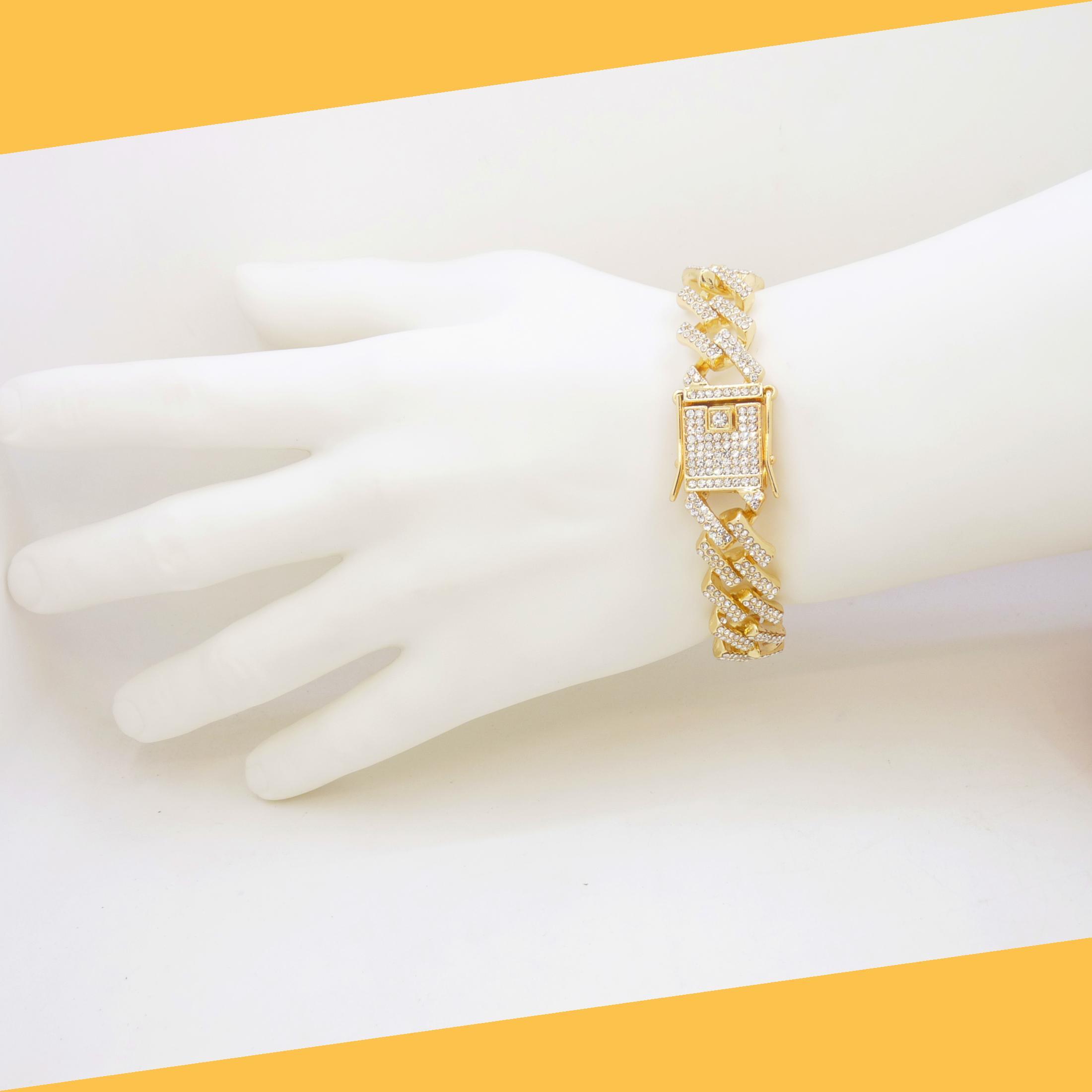 Gorgeous Rhinestone Gold Plated Color Cuban Chain St. Jude San Judas Bracelet