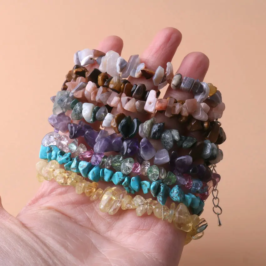 Natural Irregular Chip Stone Bracelet Moonstone Labradorite Pink Quartz Bracelets & Bangles Crystal Wristband For Women Jewelry