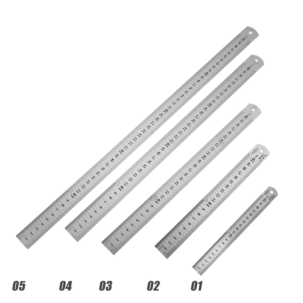 Double Sided Measuring Ruler Metal Scale Office Stationery Drafting Supplies