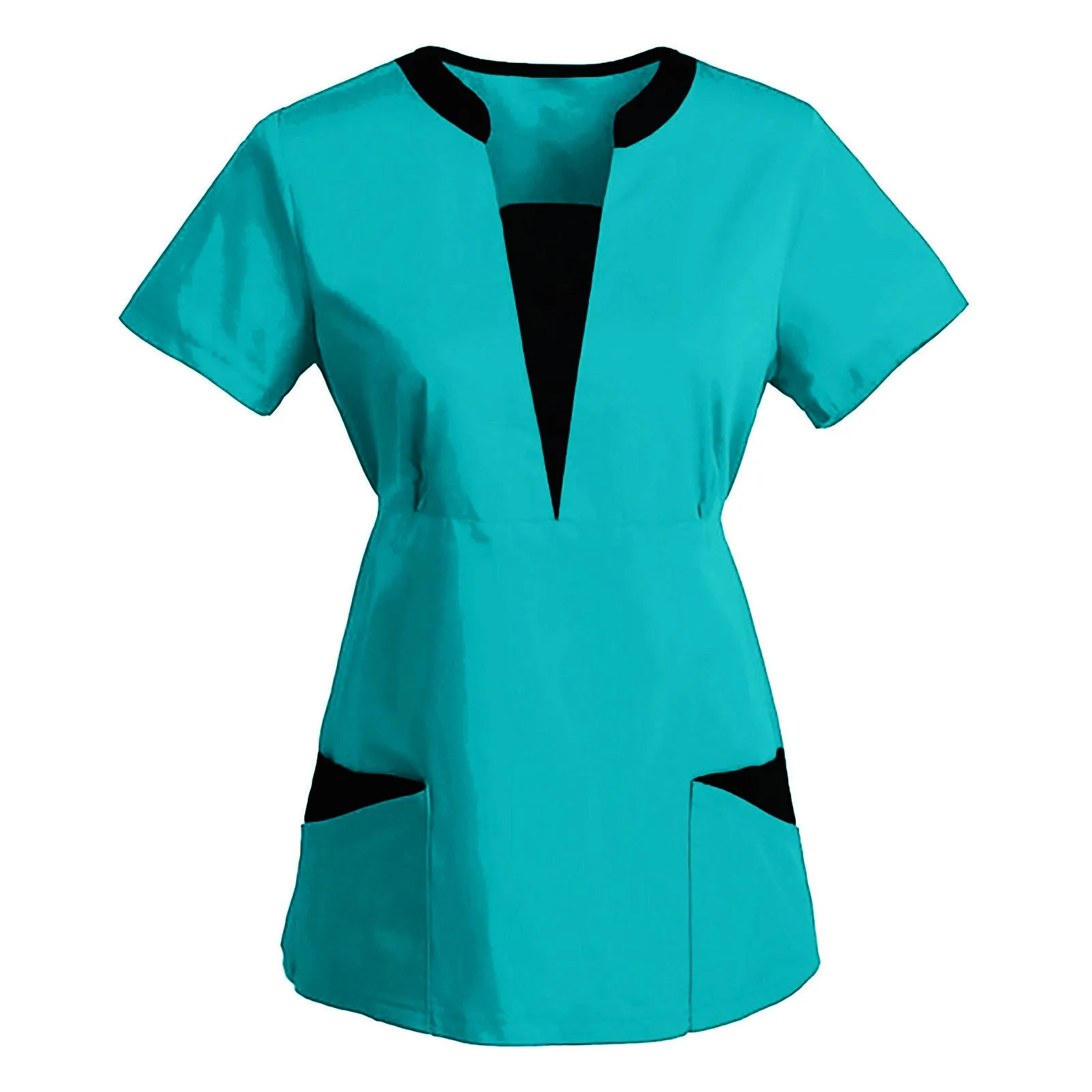 new Nursing 2025 Uniform Women Tops Short Sleeve V-neck Work Uniform Solid Patchwork Color Pockets Blouse Nurse Work Uniform Accessories