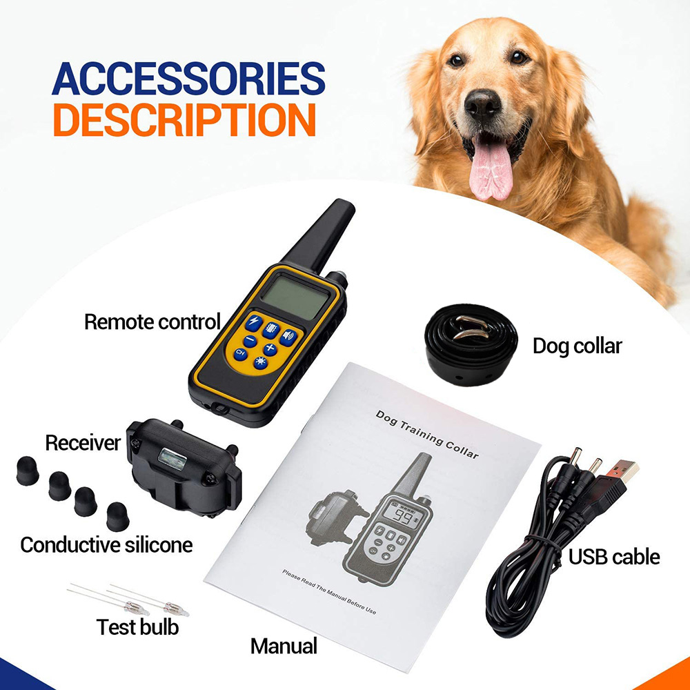 Electric Dog Training Collar Detachable Bark Rechargeable Anti Barking Shock Vibration Collar for All Dogs Pet with Clicker