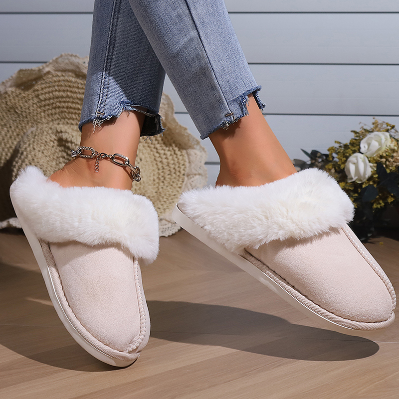 2025 new Winter 2023 Warm Fur Indoor Home Women Faux Suede Closed Toe Couple Slippers Woman Comfort Soft Sole House Shoes Slides 2c5d