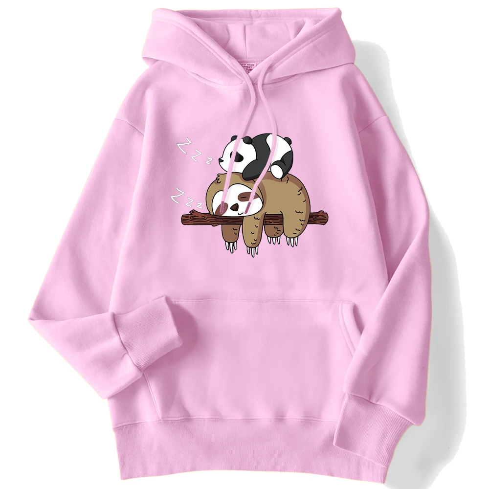Winter Women Hoodie Panda Lying On A Sloth Kawaii Print Pullover Pocket Drop Sleeves Hoody Loose Warm Tops Funny Female Clothes