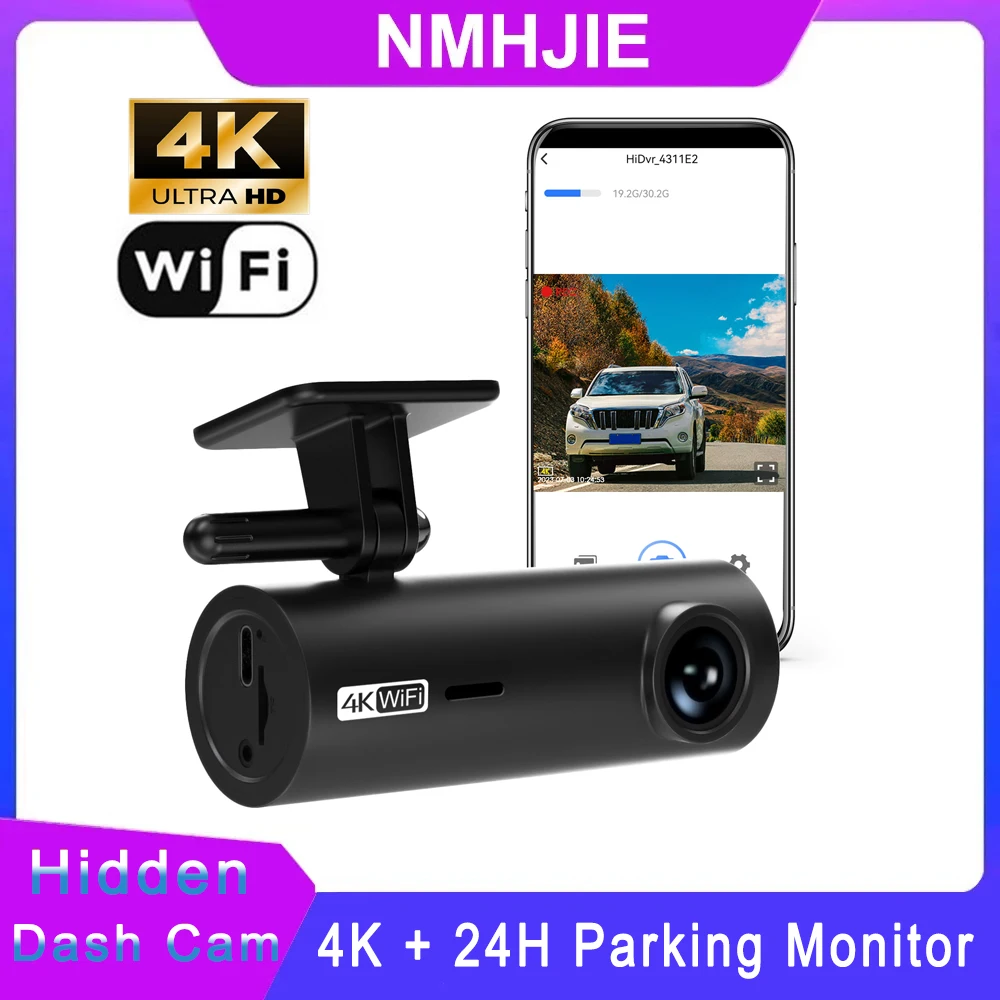 NMHJIE Car DVR WiFi UHD Dash Cam 4K for Car Surveillance Cameras Video Recorders 3840*2160P Dashcam 24H Parking Monitor