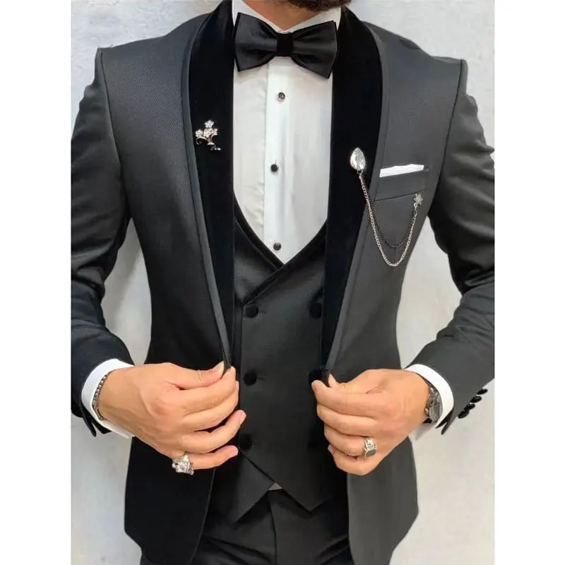 New Arrival European and American Deep Grey Men's Suit 2025 Three-piece Set Tailcoat Suit Groomsmen new Formal Wear Tres De Hombre