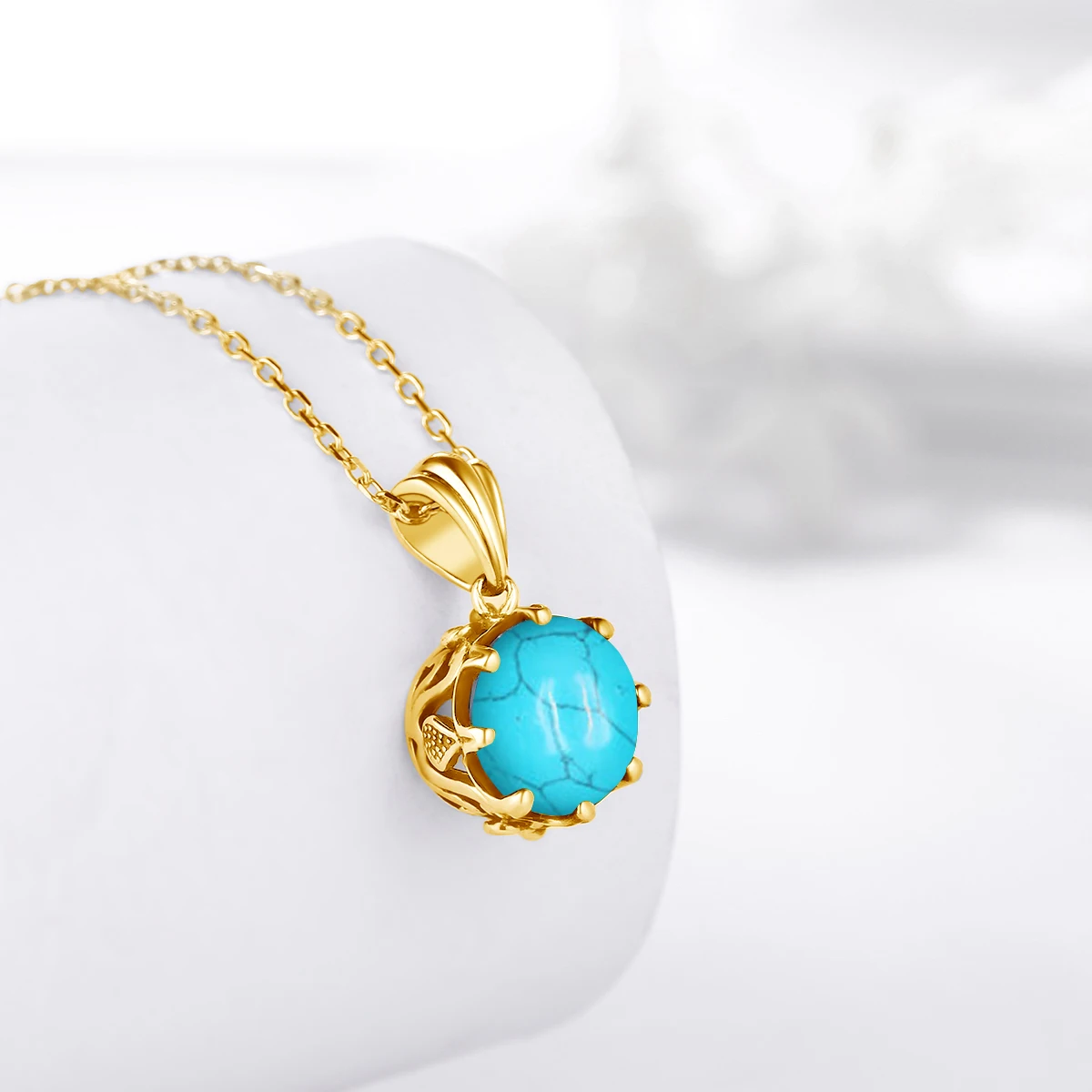 14K Gold Plated Jewelry Sets For Women Real 925 Sterling Silver Turquoise Gemstones Round Pendant Earrings Ring Set New