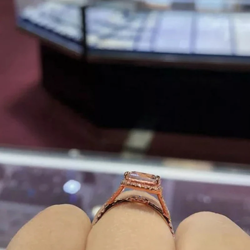 Huitan Romantic Rose Gold Color Engagement Rings for Women Simple Elegant Accessories Aesthetic Female Rings Trendy Jewelry Gift