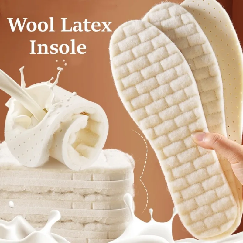 new 2023 New Wool Latex Insoles for Shoes Winter Warm Plush Snow Boots Shoe Sole Shoe Inserts Sports 2025 Insole for Feet Heating Pads