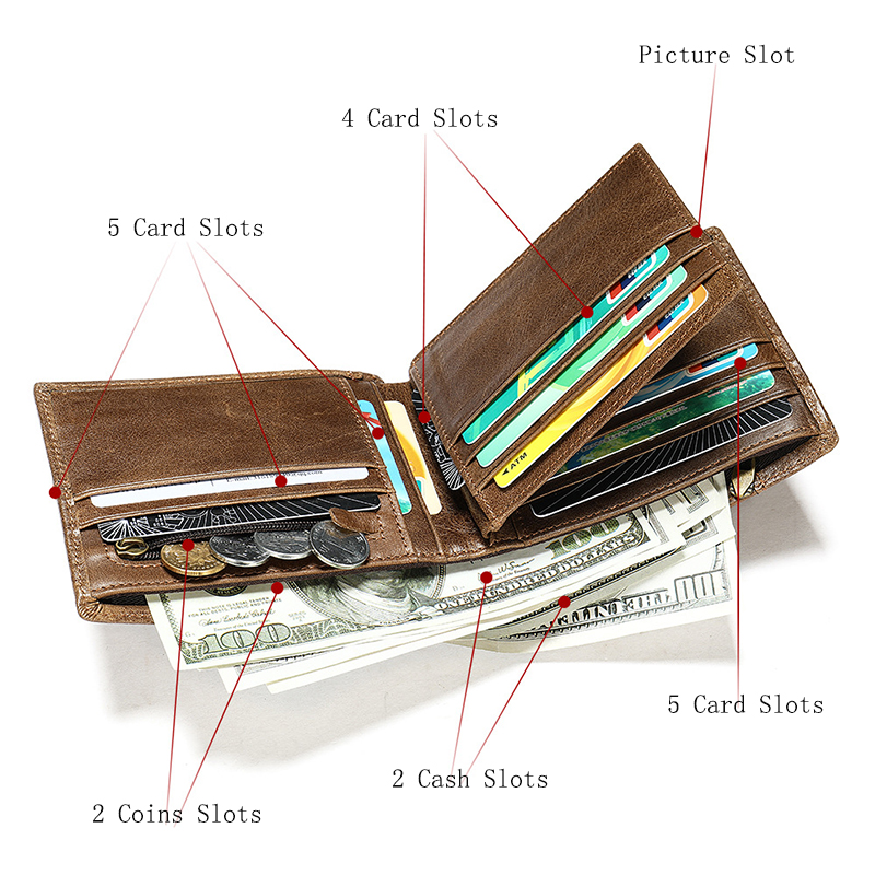 RFID Anti-theft Leather Men's Wallet Short Top Layer Cow Multi Card Holders Bank ID Credit Black New Folding Wallets Coin Purse