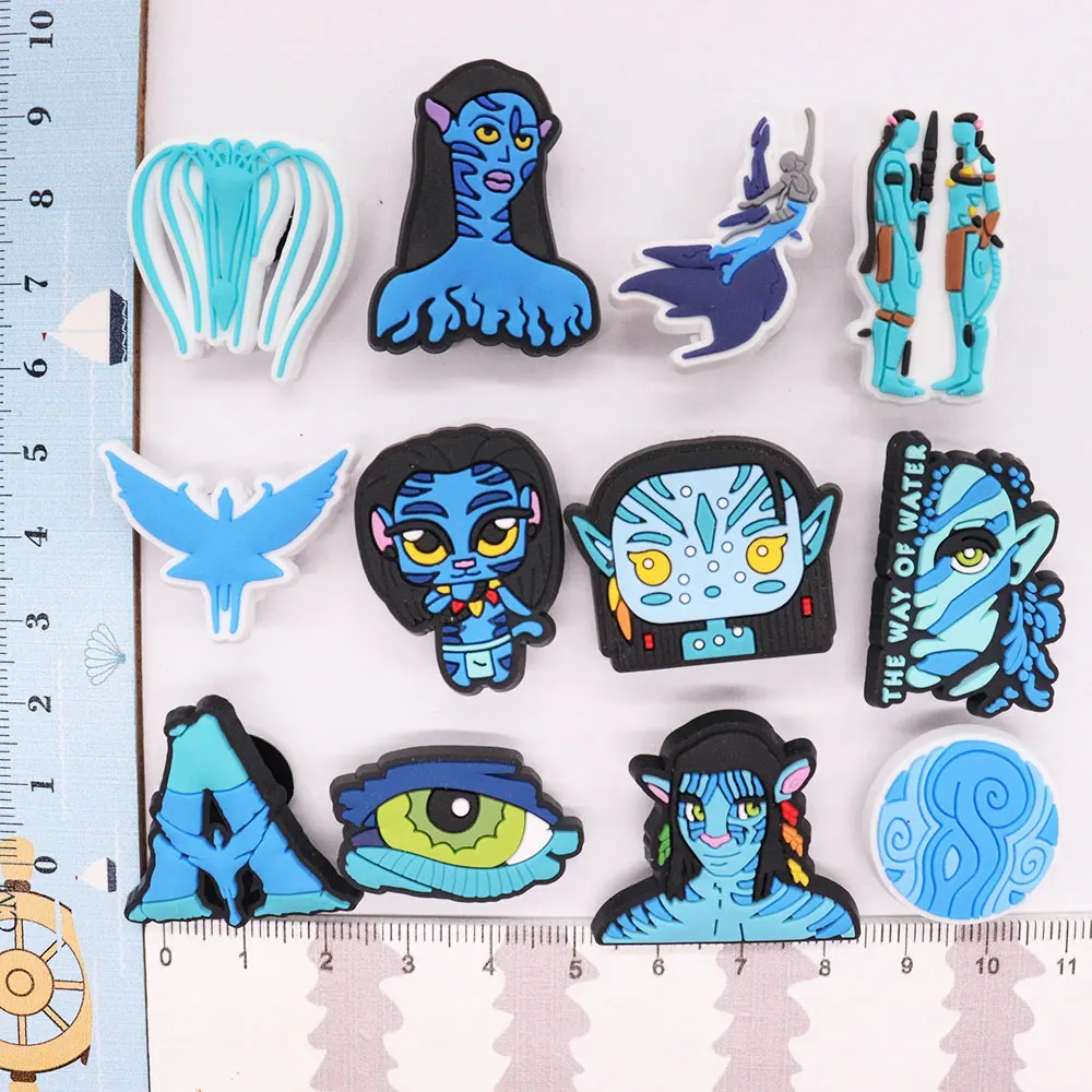 1-12Pcs PVC Blue Avatar The Way of Water Shoe Buckle Charms Man Movie Slipper Accessories Fit Party Gifts