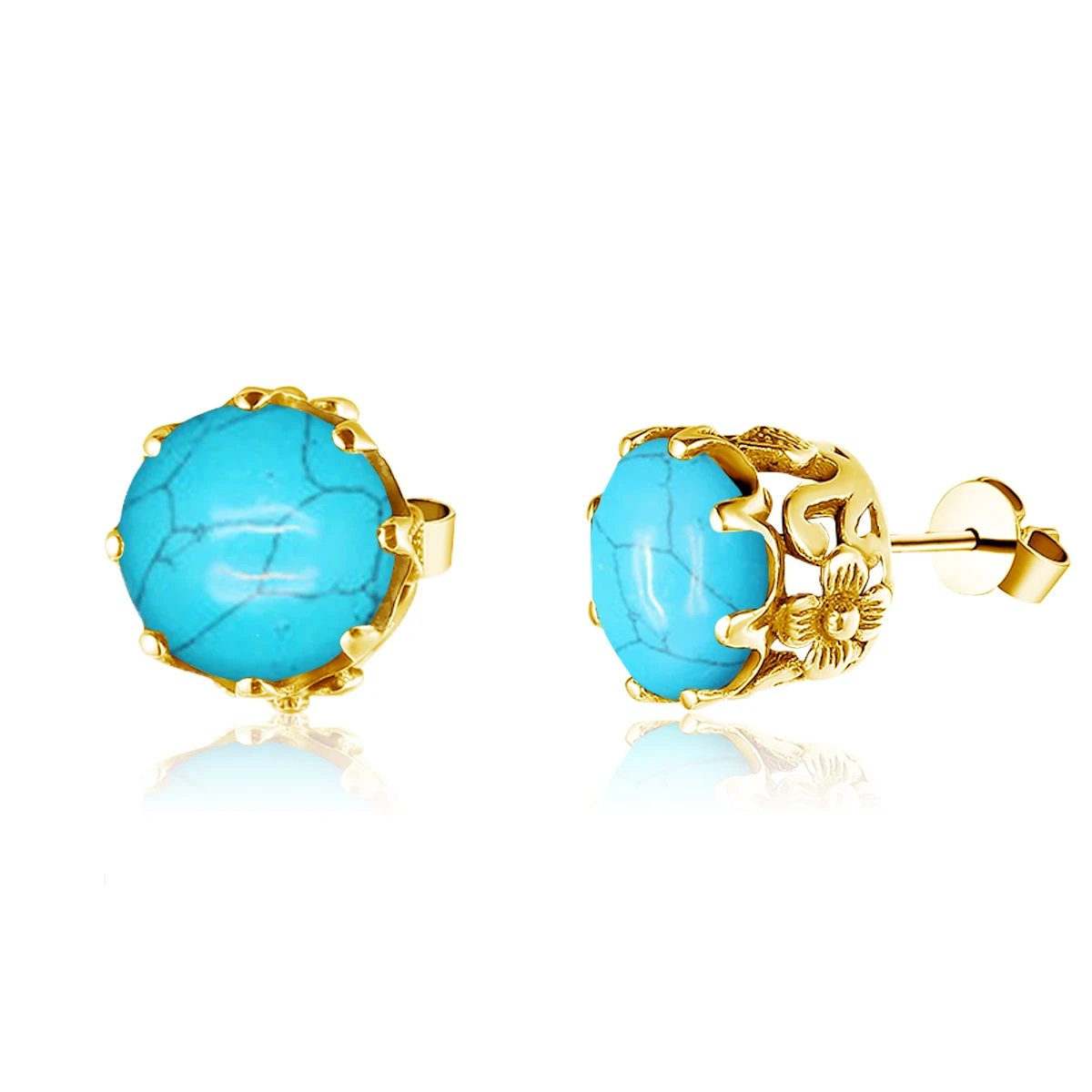 14K Gold Plated Jewelry Sets For Women Real 925 Sterling Silver Turquoise Gemstones Round Pendant Earrings Ring Set New