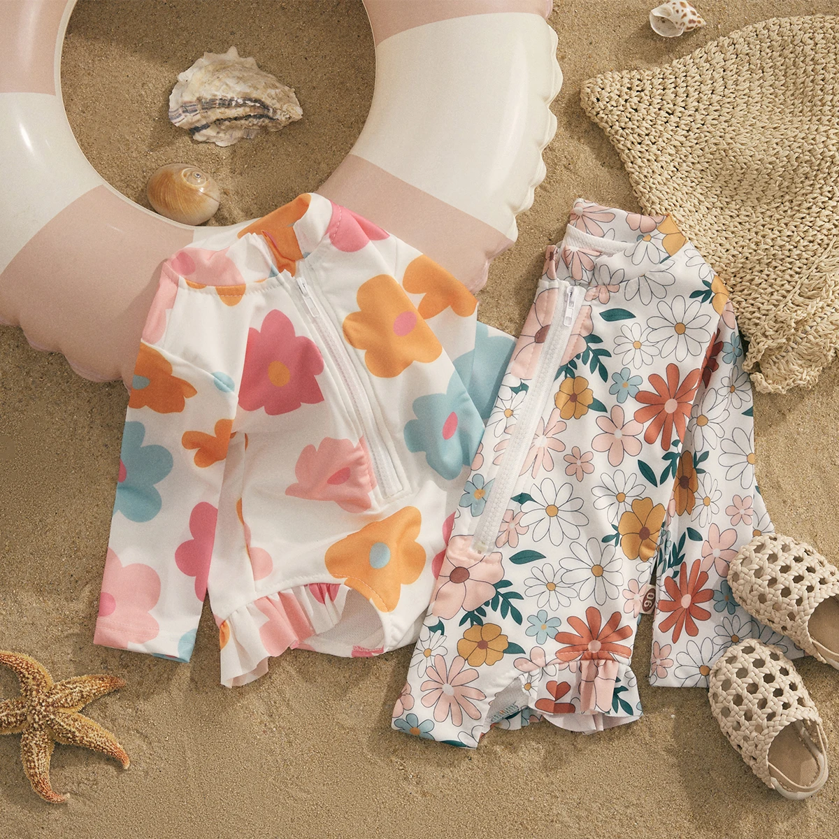 Ma&Baby 1-5Y Toddler Kid Baby Girls Swimsuit Children Floral Print Zipper Swimwear Long Sleeve Beachwear Summer Bathing Suit