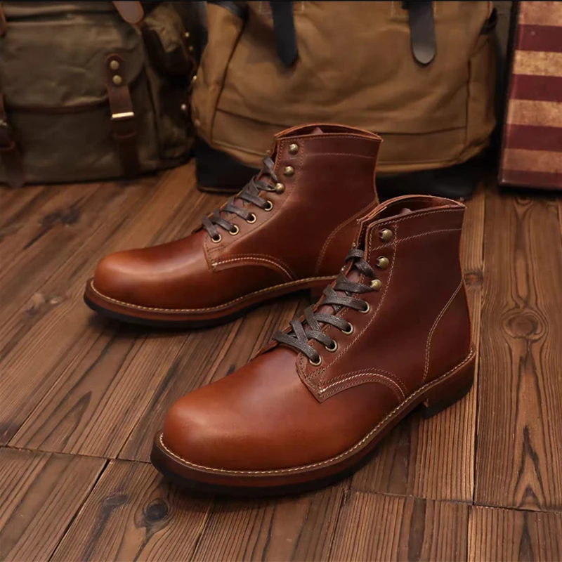 Handmade Luxury Autumn Winter Men Ankle Boots Wings Vintage British Cow Leather Top Quality Shoes Work Tooling Motorcycle Boots