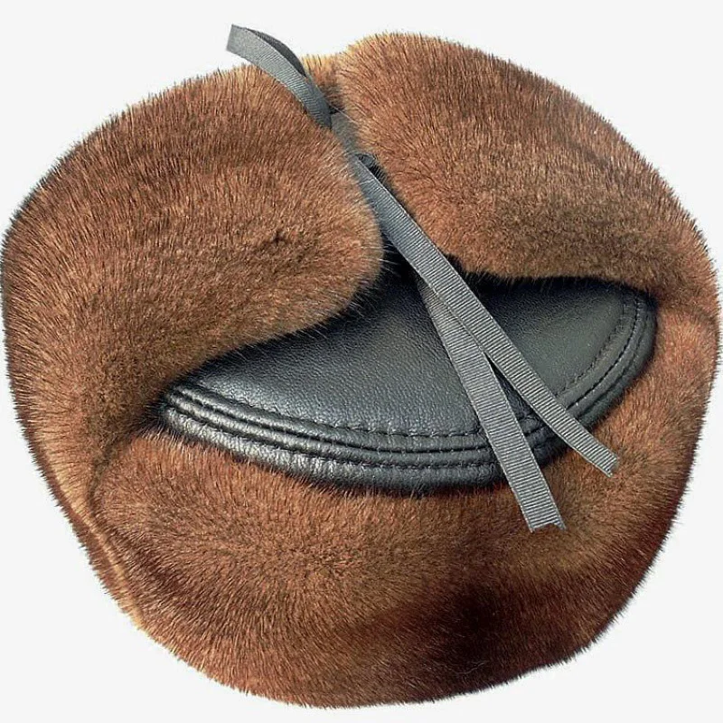 Winter Faux Mink Fur Bomber Hat Thicken Warm Plush Earflap Caps for Man Dad Grandpa Outdoor Windproof Earmuff Russian Bonnet Hat