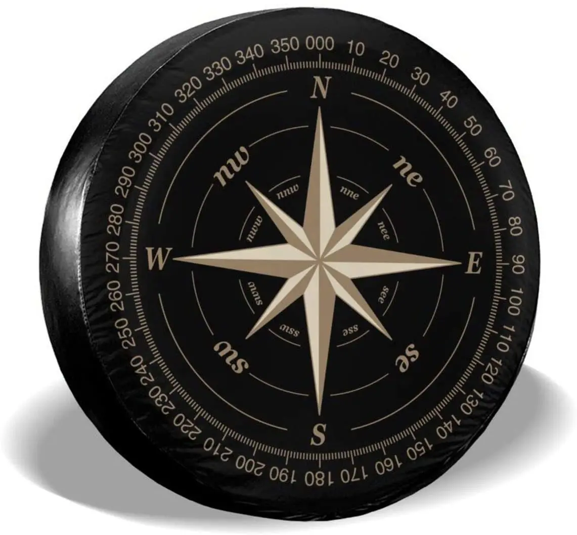 Compass Rose Black Spare Tire Cover UV Sun Wheel Covers Fit for Trailer RV SUV and Many Vehicle Inch