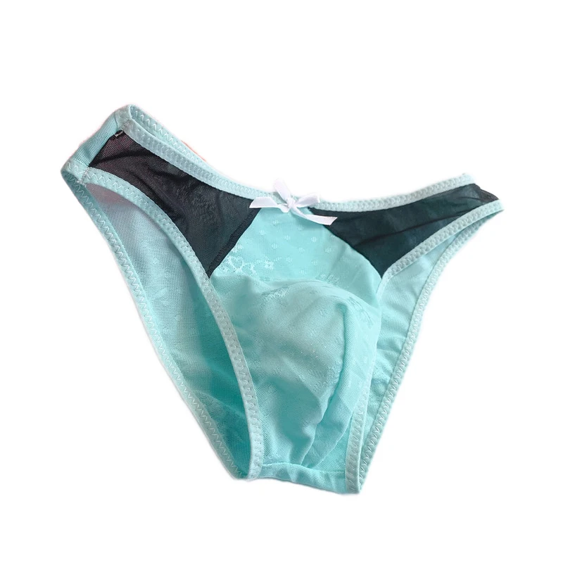 Men Sexy Briefs Sheer Bugle Pouch Underwear Panties Lace Ultra-Thin Low 2025 Rise new Jacquard Lingerie Soft Bownot Sissy Underpants