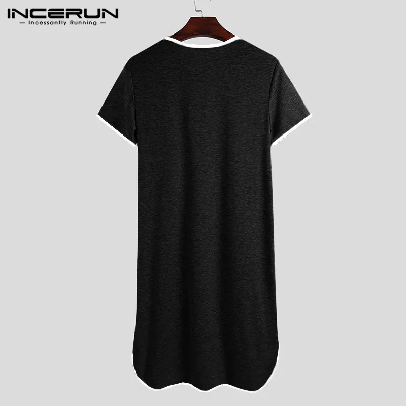 INCERUN Men Robes Homewear Patchwork 2025 V Neck Short Sleeve new Bathrobes 2023 Summer Cozy Men Nightgown Leisure Dressing Gown S-5XL