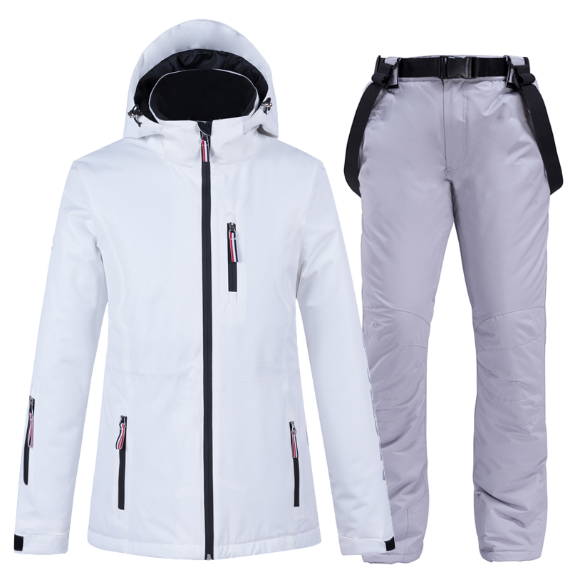 Pure White Ski Jackets and Strap Pants for Women, Snow Wear Clothing, Snowboard Suit Sets, Waterproof, Winter Costume for Girl ce007 5 09075