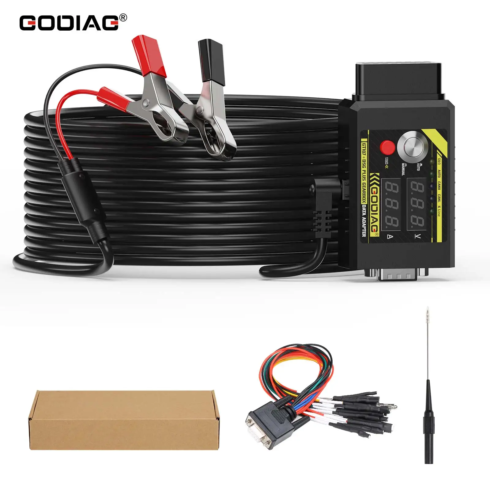 GODIAG GT107+ DSG Plus Gearbox Data 2025 Adapter For VAG Gearbox Connecting CANBUS K-line new Voltage Display For Benz/ DQ250 ETC