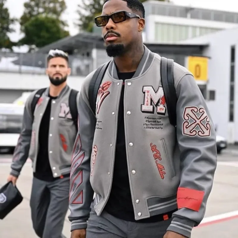 2024 New American Vintage hip-hop letter M embroidered heavy baseball uniform Y2K Streetwear rock loose coat for men and women
