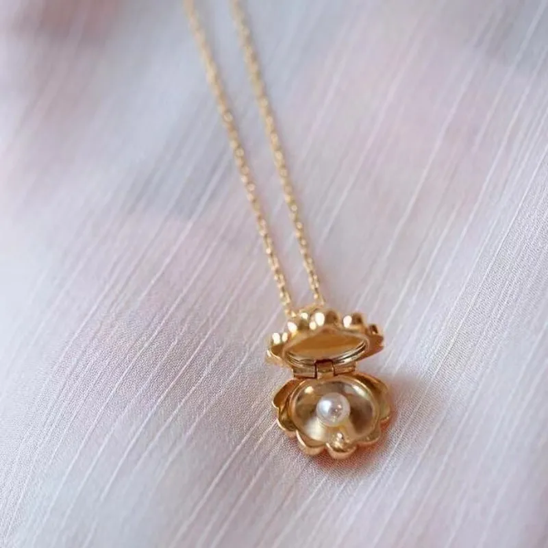 Gold Plated Shell Charm Necklace For Young Woman Sweet Party Wedding Jewelry Freshwater Pearl Shell Pendant Choker Gift For Her