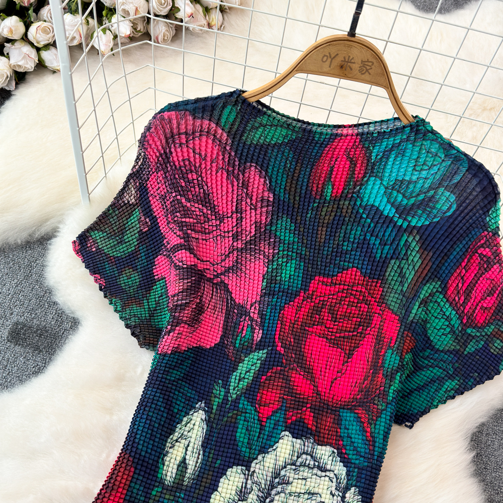 Two Piece Dress 2025 Summer Runway Women's Turtleneck Vintage Print Stretched Tops High Waist A-E Long Skirt Suit Female Outfits