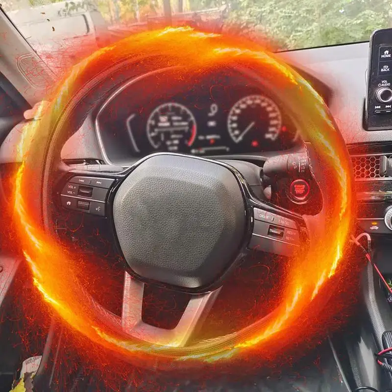 V Heated Steering Wheel Handle Cover Auto Interior Heating Plush Universal Car Accessories Fit Diameter cm