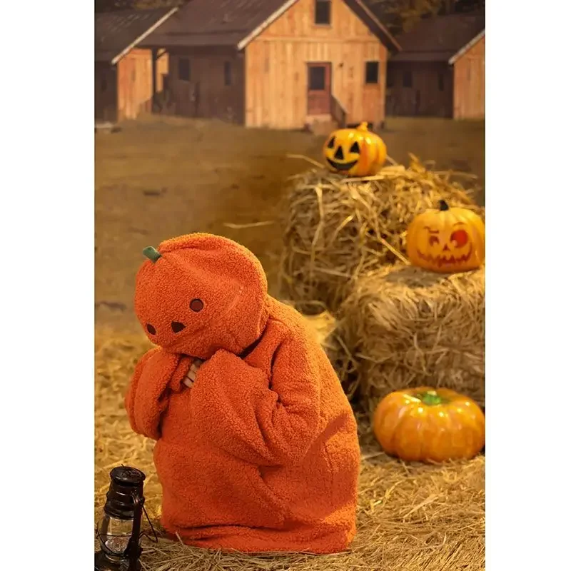 Deeptown Kawaii Plush Pumpkin Hoodies Women Toy Funny Halloween Berber Fleece Jacket Oversized Cutecore Christmas Winter Clothes