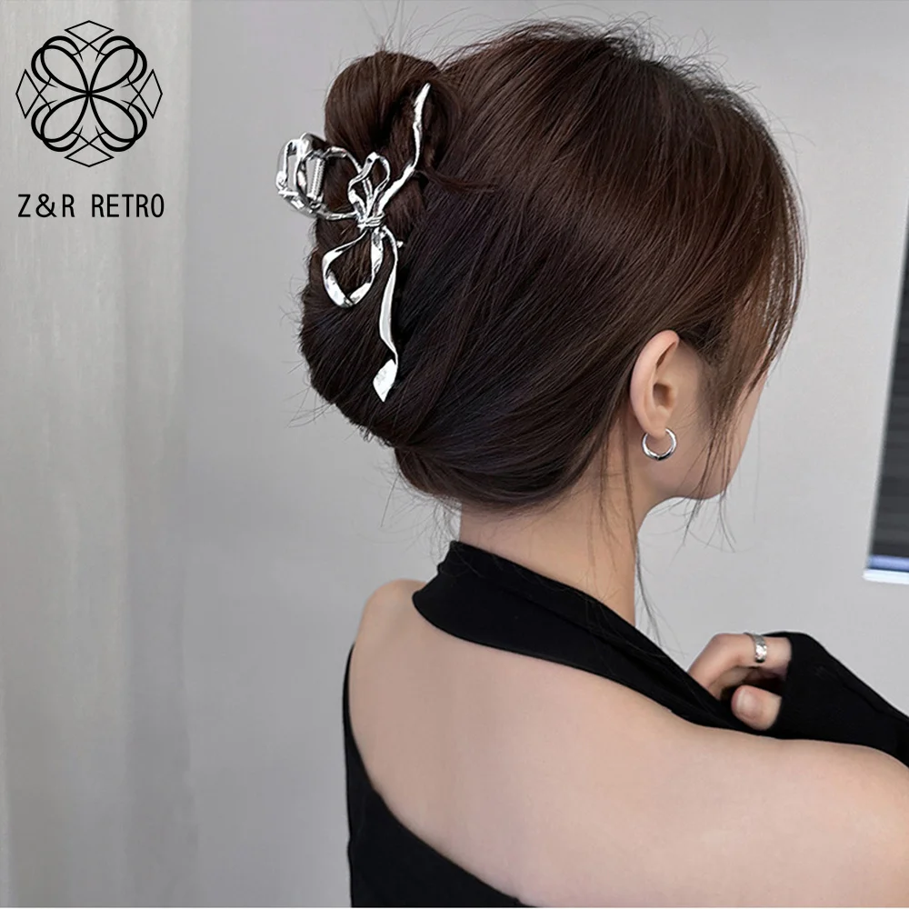 Color Sier Kpop Woman Irregular Hairpins Punk Style Metal Hair Claws Bow Women ddmysmile Hair Accessories Ponytail Hair Clips Headwear Smile