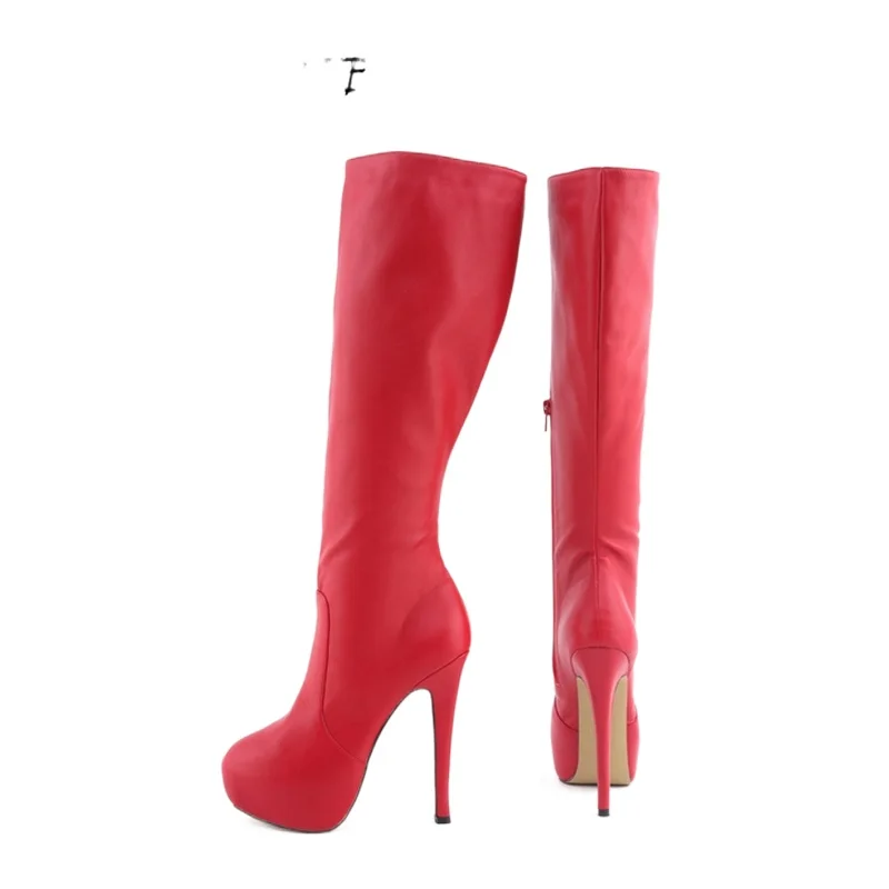 Women Boots Sexy 14cm Super High Matte Leather Round Toe High Heels Autumn Winter Over Knee Long Boots Red Women Shoes Plus Size