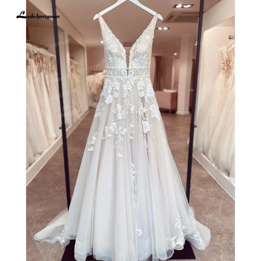 Lakshmigown Bohemian Wedding Dresses V-Neck 2025 Appliques Lace A-Line Beach new Princes Wedding Bridal Gown 2024 Plus Size