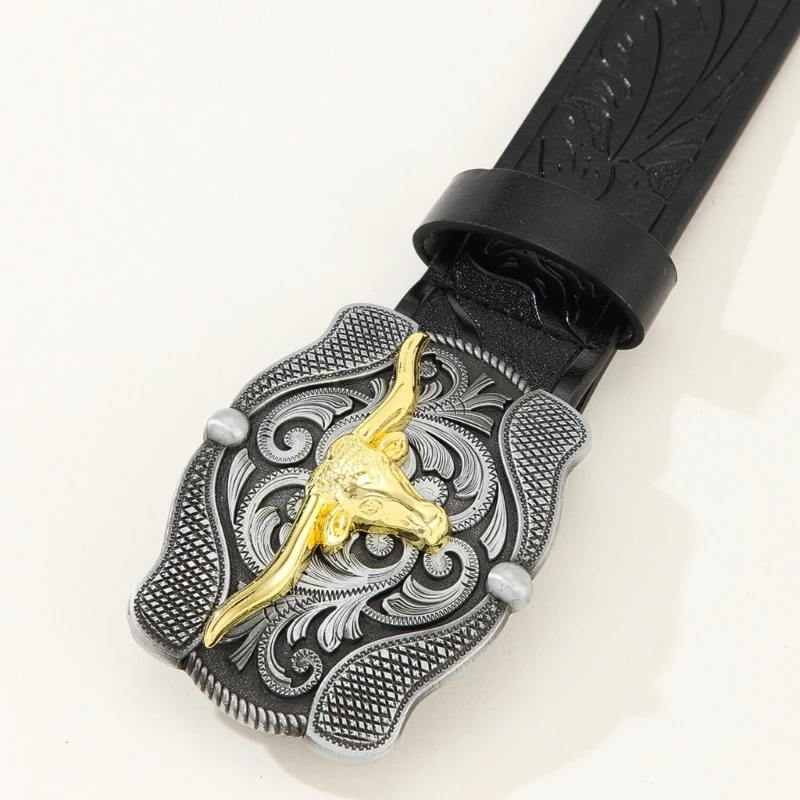 Longhorn Bull Belt Buckle Belt Vintage Western Belt Cowboy Belts For Men Western With Big Buckle Leather Belt Jeans Belt