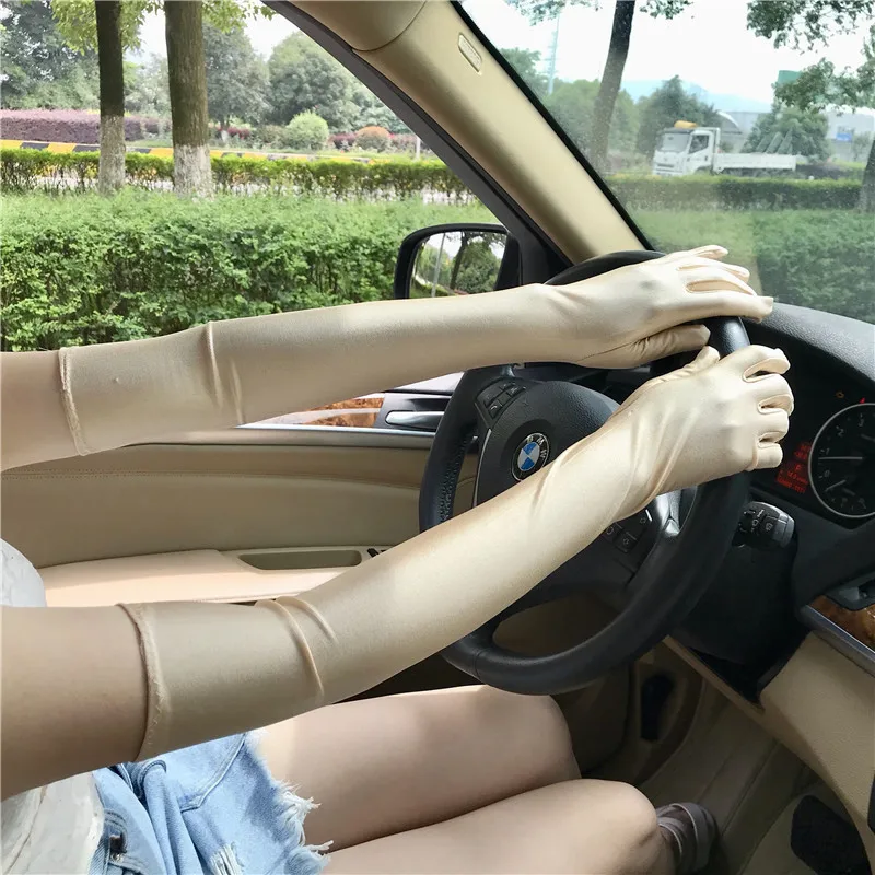 Summer Women Sunscreen High Elasticity Spandex Long Gloves Anti-UV 2025 new Solid Sexy Drive Etiquette Stage Performance Party Cosplay