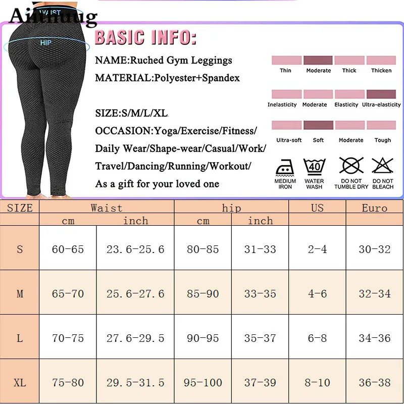 Aiithuug High Waist Yoga Pants Tummy Control Slimming Textured Booty Leggings Running Workout Ruched Butt Lift Pants Women