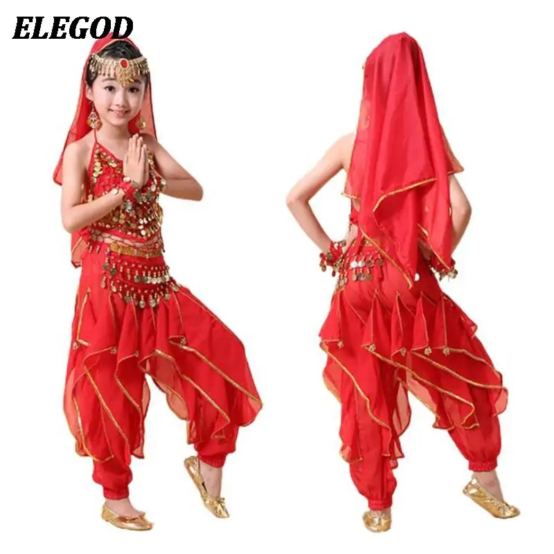 Girls Belly Dance Costume Set Children's Indian Dance Top+Pants Suit Arabic Dance Clothing Kids Halloween Performance Outfit Set
