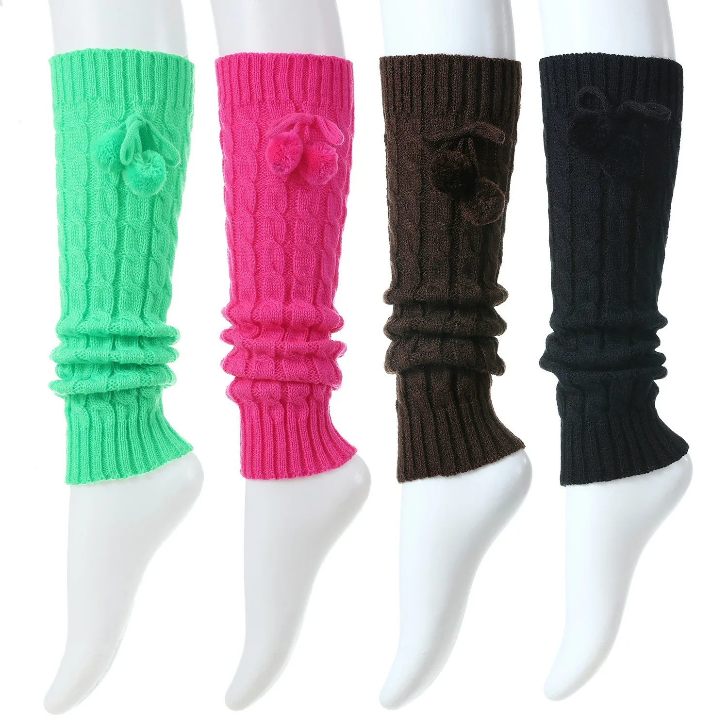 Women Autumn Winter New Knitted Foot Cover word Twist Hanging Wool Ball Pile Socks Warm Leggings Legs Warmer 5