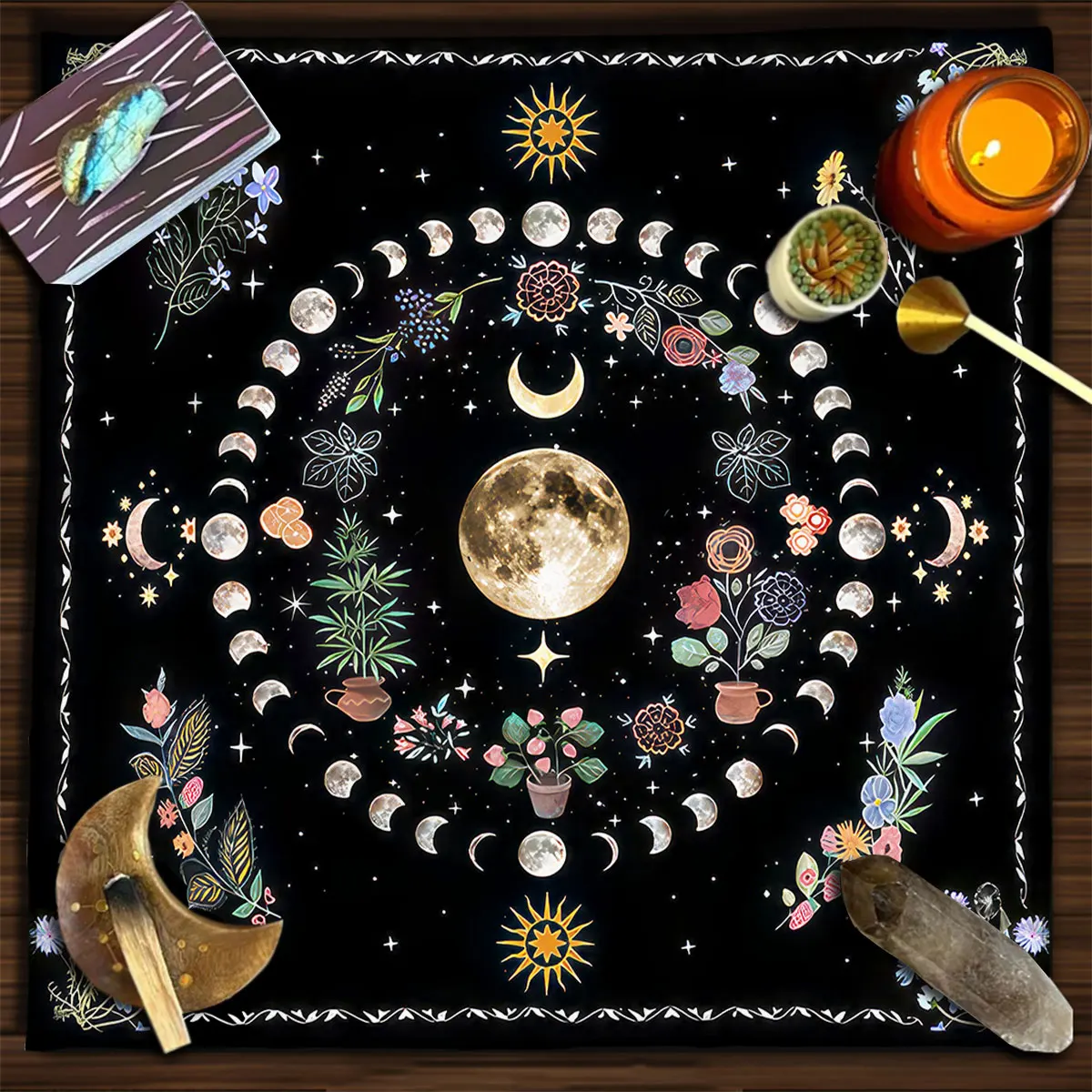Botanical Moon Altar Cloth Tarot Mat Triple Moon Flower 2025 Spread Tarot new Reading Cloth Spiritual Oracle Card Pad Divination Tools