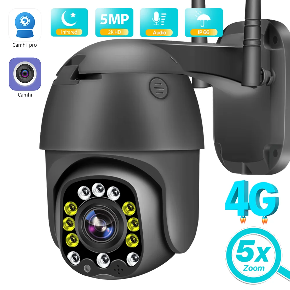 4G SIM Card IP Camera 5X Optical Zoom 1080P HD Wifi Security PTZ Speed Dome Outdoor CCTV P2P Surveillance E-mail Alarm Camhi APP