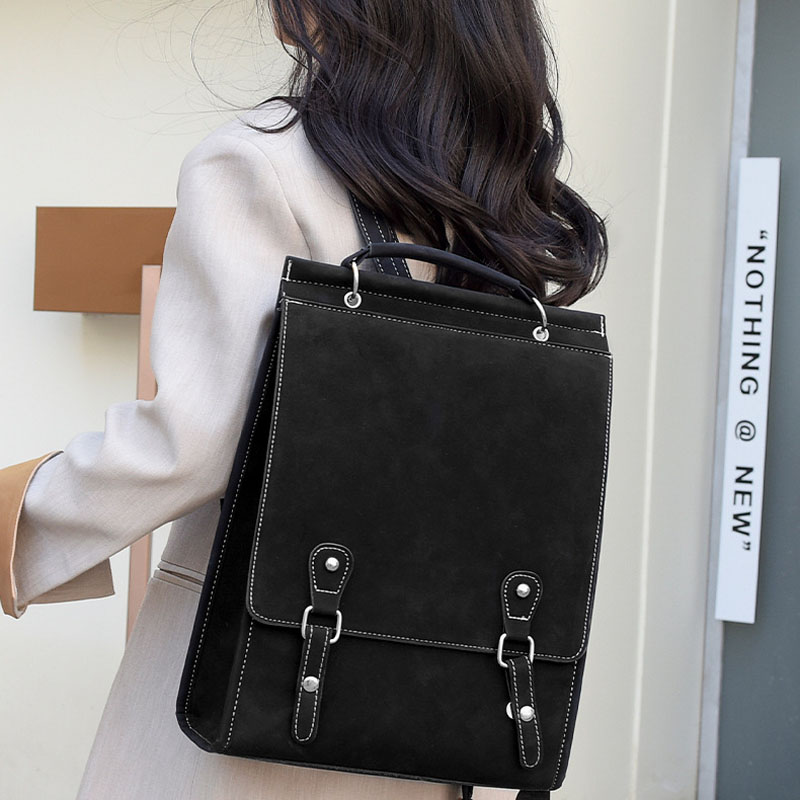 vintage pu leather women backpack Female 2023 New Joker Korean school bag for ladies university students