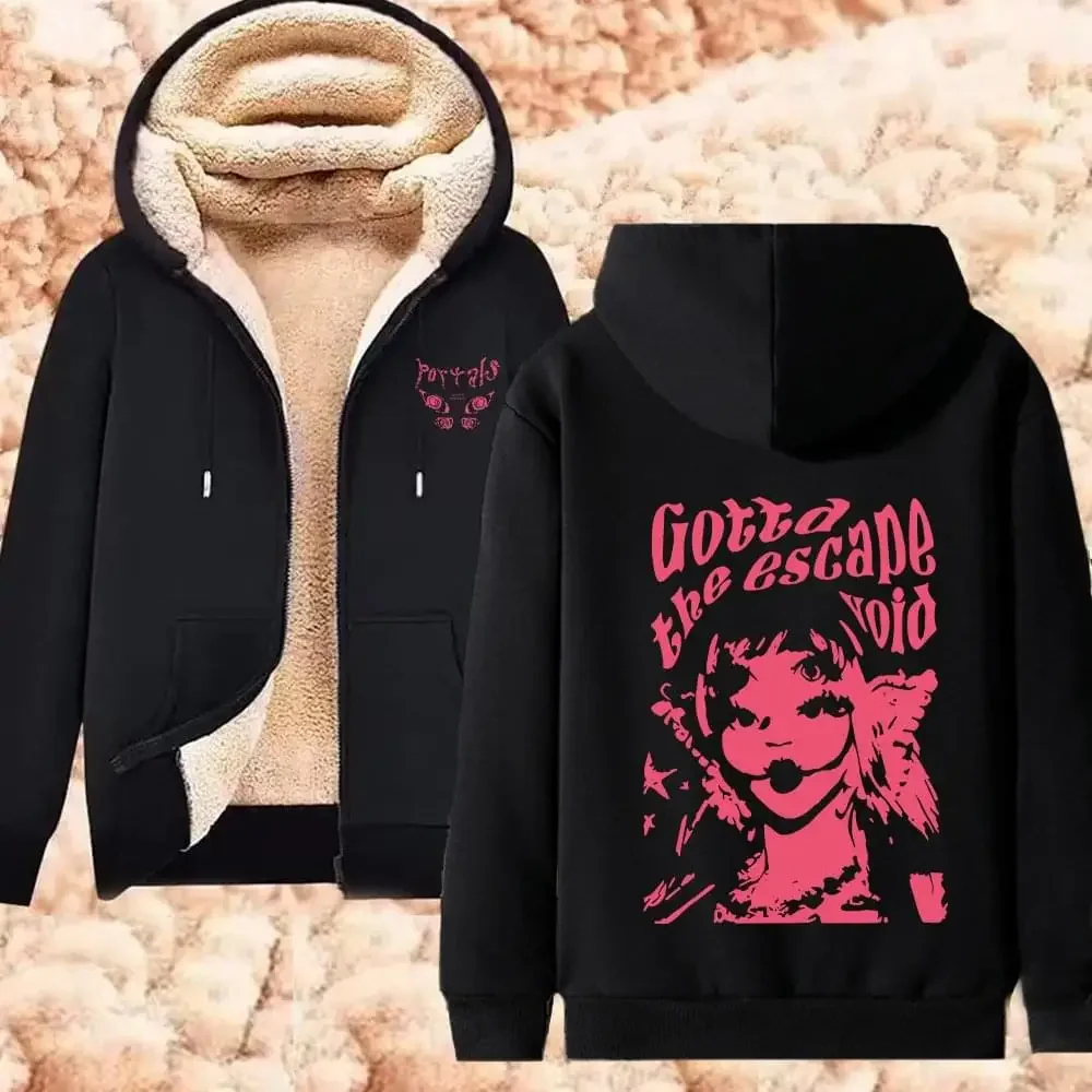 Melanie Martinez Portals Winter Hoodies Thicken Warm Zipper Jacket Lambswool Thermal Streetwear Unisex Outdoor Coat Plus Size