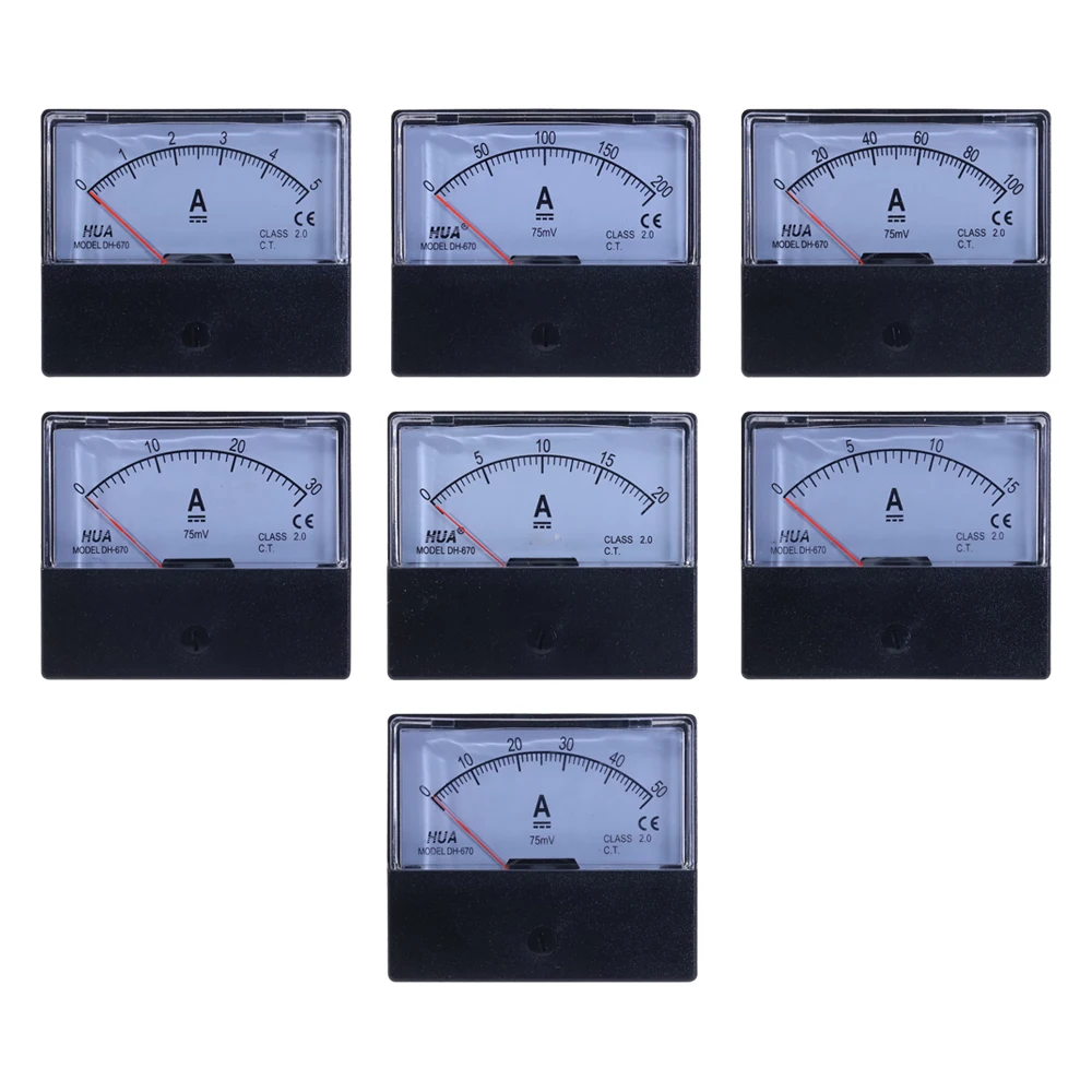 DH-670 DC AC Analog Current Panel Meter 5A 15A 20A 30A 50A 100A 200A Amp Panel Ammeter Pointer Type Current Meter