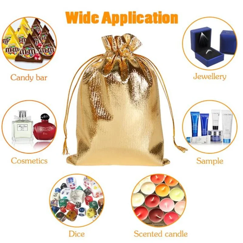 50Pcs Gold Silver Drawstring Organza Jewelry Pouches Bags Packaging Supplies For Wedding Christmas Birthday Gift Small Business