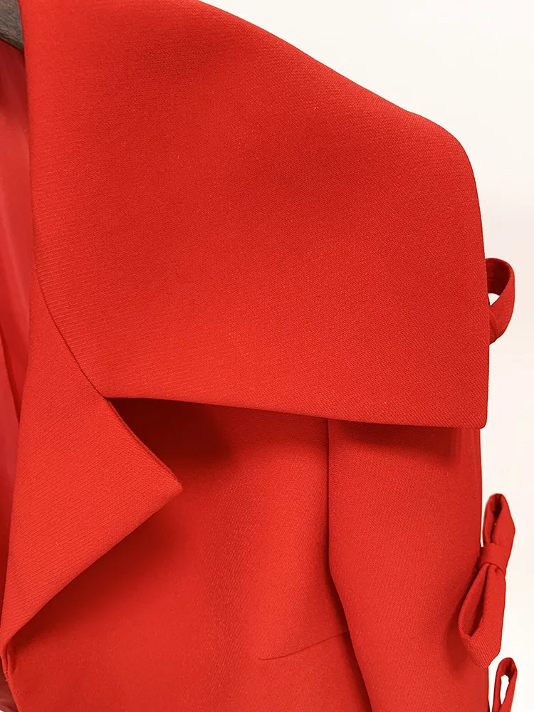 Red Short Cardigan Bow Jacket Coat 2024 Spring New Designer 2025 Hollow Bow Split Three Quarter new Sleeve Short Cardigan Jacket Women