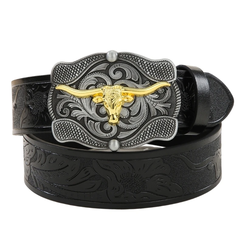 Longhorn Bull Belt Buckle Belt Vintage Western Belt Cowboy Belts For Men Western With Big Buckle Leather Belt Jeans Belt