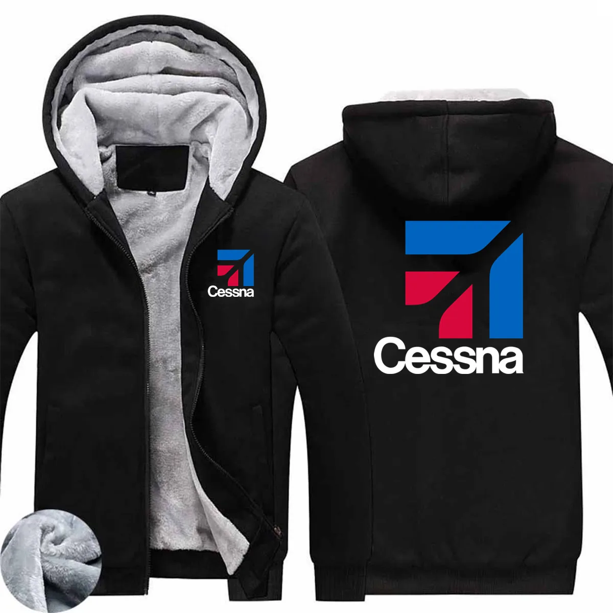 2023 Autumn Winter Plane Cessna Men Zipper Coat Jacket Wool Fleece Thick Warm Man Hooded Hoodies Sweatshirts Streetwear Clothes
