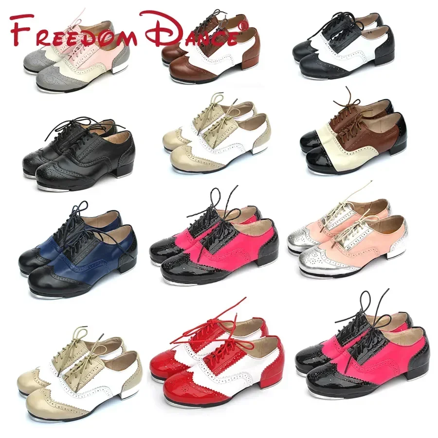 Cowhide Leather Vintage Tap Shoes Flamenco Dancing Shoes For Children Men Women Tap Dance Shoes Aluminum Taps Included 26-46