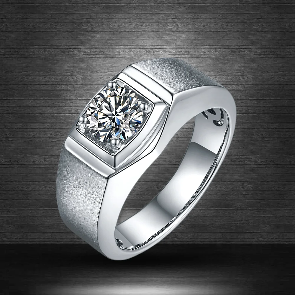 1 Carat Real Moissanite Ring For Men S925 Sterling Silver Round Brilliant Male Wedding Jewelry Gift With GRA Certificate